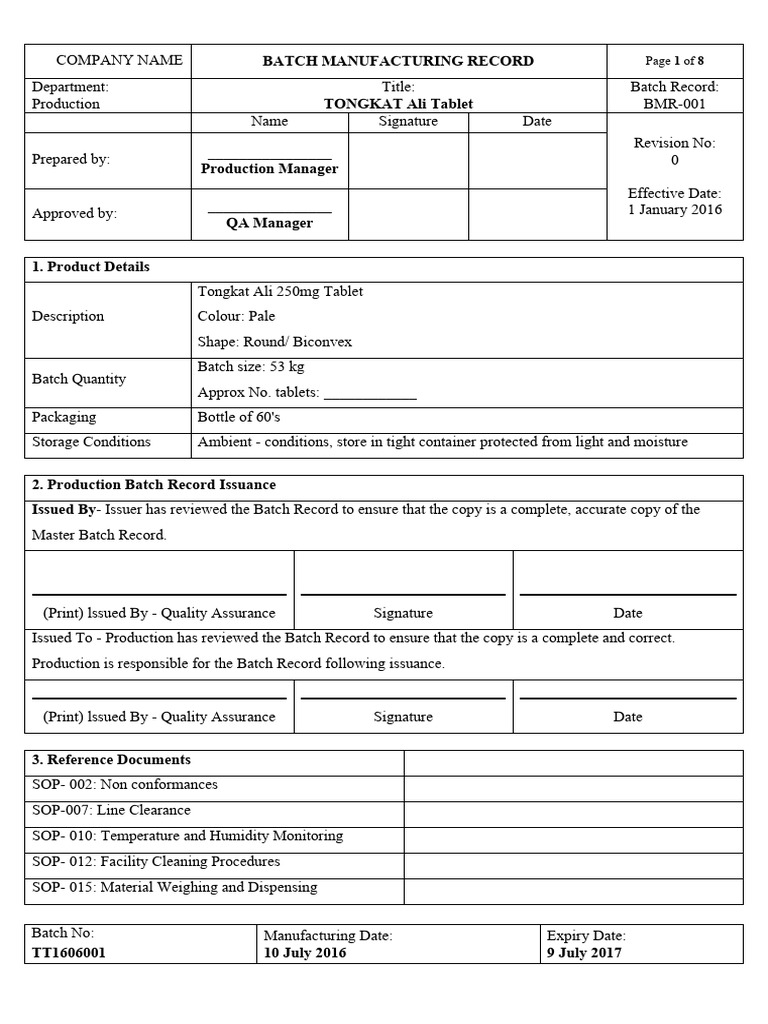 Tongkat Ali Tablet Batch Record | PDF | Tablet (Pharmacy) | Quality ...
