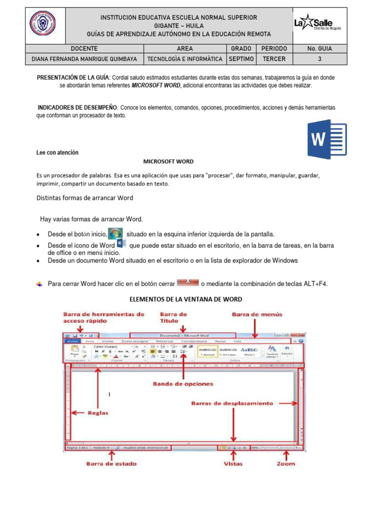 Guía de Microsoft Word para Séptimo Grado | PDF | Software | Informática