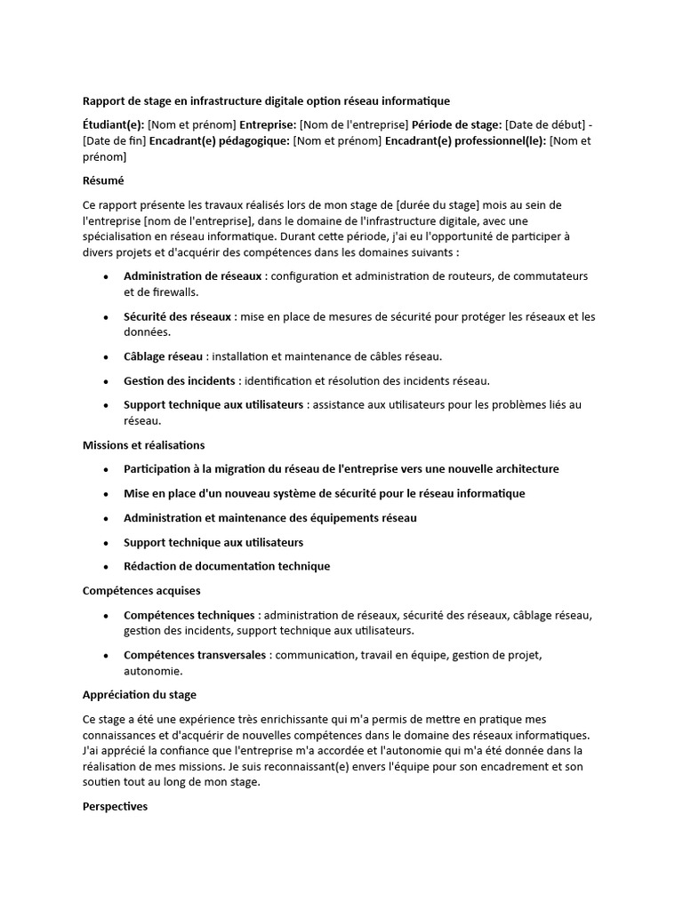 Rapport de stage en réseaux informatiques | PDF | Réseau informatique ...