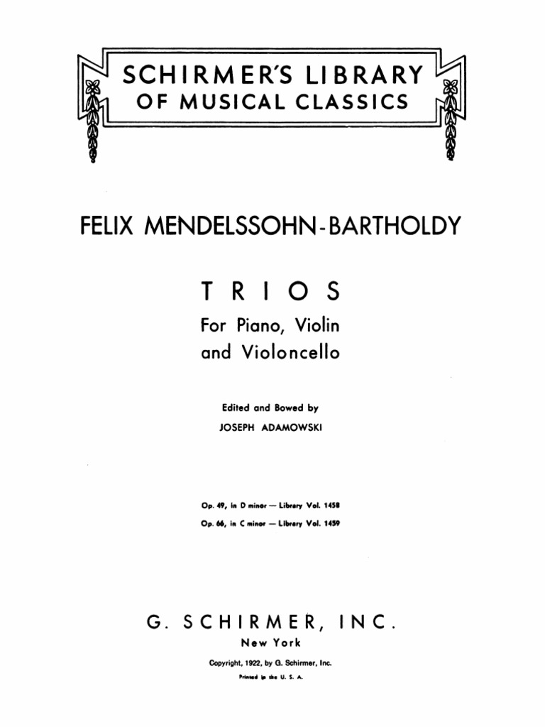 Mendelssohn. Piano Trio No 2 in C Minor, Op. 66.