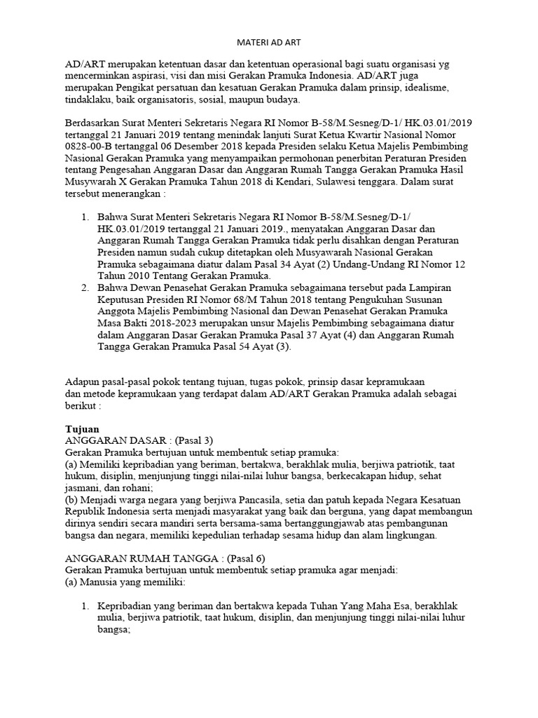 AD/ART Gerakan Pramuka Indonesia | PDF