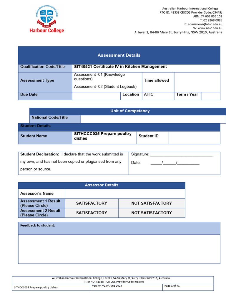 SITHCCC035 Student Assessment Tasks | PDF
