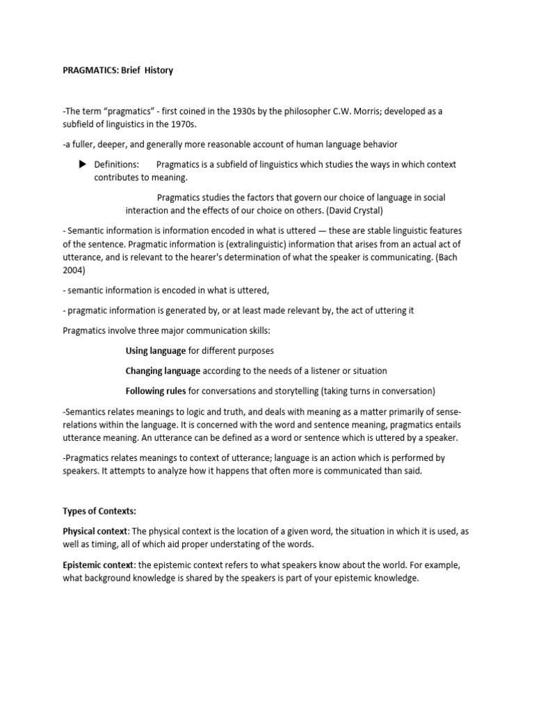 History and Concepts of Pragmatics | PDF | Semantics | Grammar