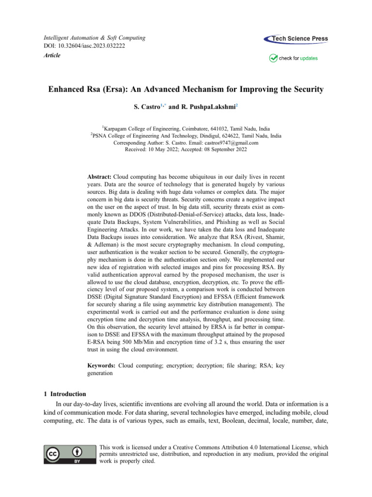 Enhanced RSA for Cloud Security Improvement | PDF | Cloud Computing ...