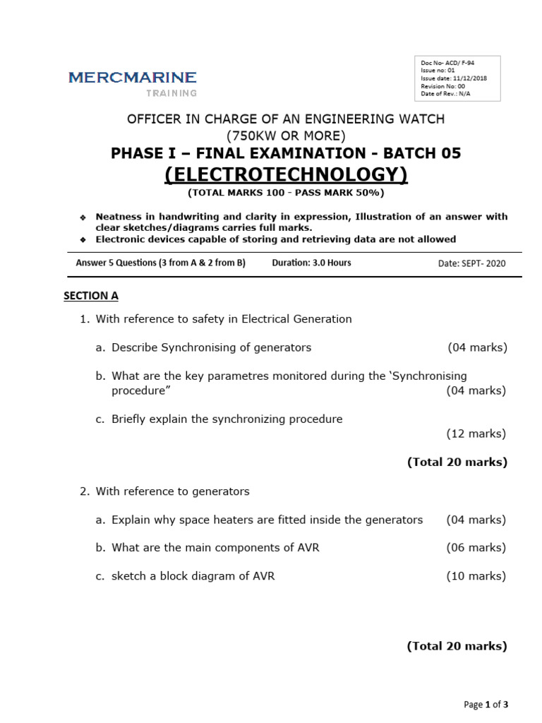 Engineering Watch Officer Exam Guide | PDF | Inductor | Inductance