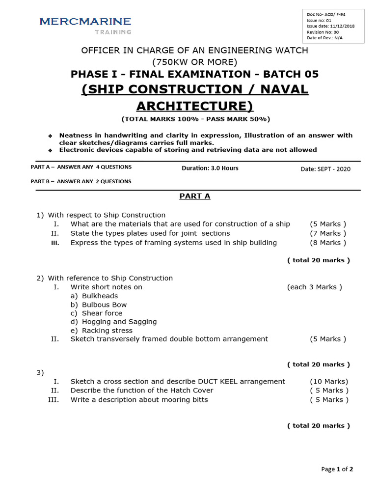 NAVAL ARCHITECTURE AND MARINE ENGINEERING PE EXAM visual data 5