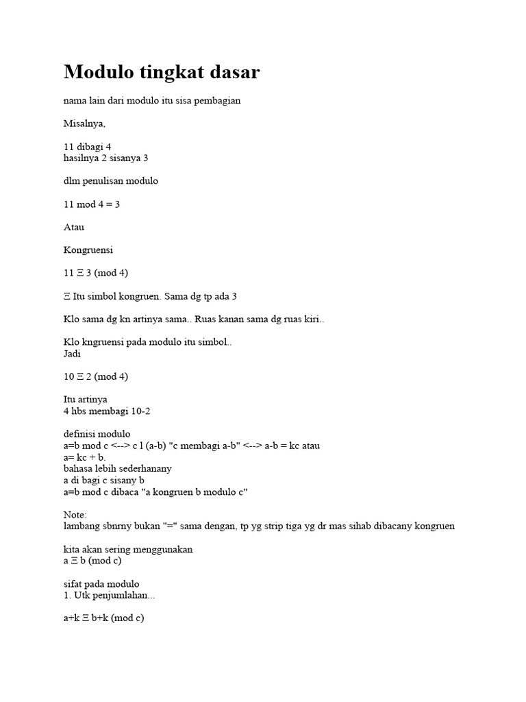 Dasar-Dasar Modulo dan Sifatnya | PDF