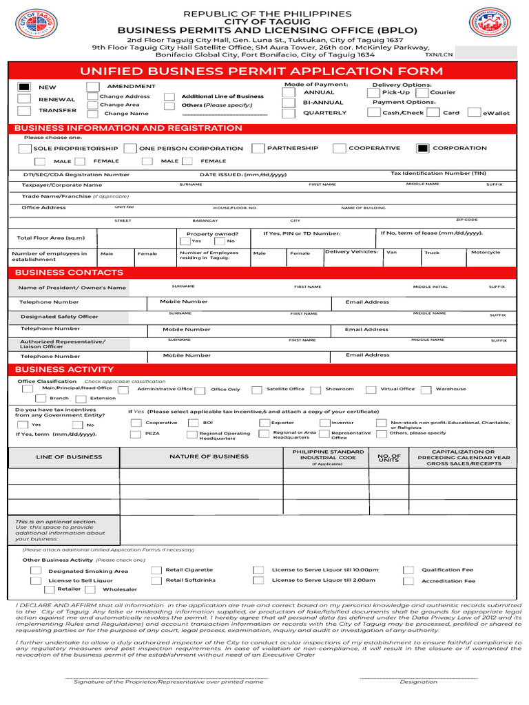 Unified Business Permit Application Form | PDF | Regulatory Compliance ...