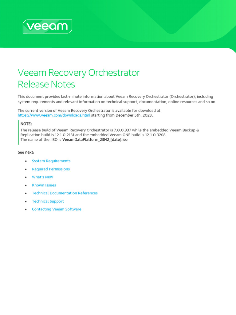 Veeam Recovery Orchestrator 7.0 Release Notes | PDF | Databases ...