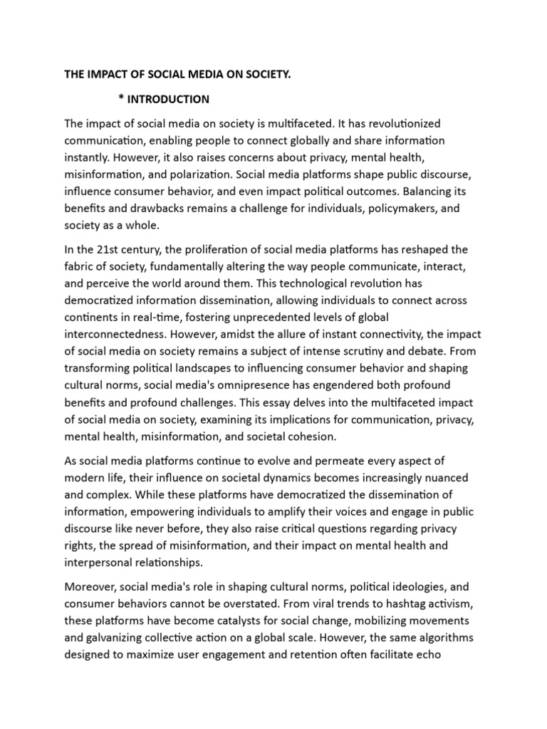 The Impact of Social Media On Society. Introduction | PDF | Popular ...