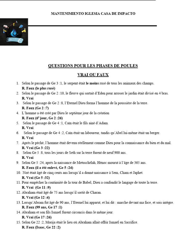 Quiz Biblique : Questions et Réponses | PDF | Jacob | Sarah