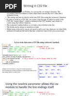 Writing and Reading in CSV Files