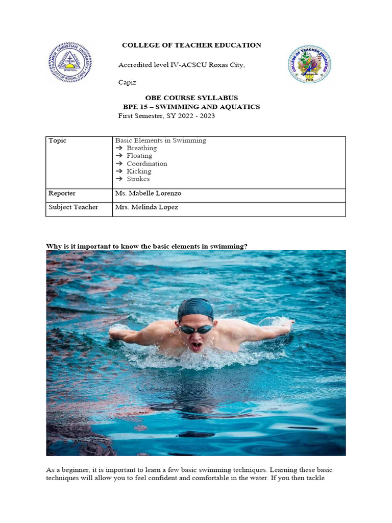 Essential Swimming Skills for Beginners | PDF | Swimming