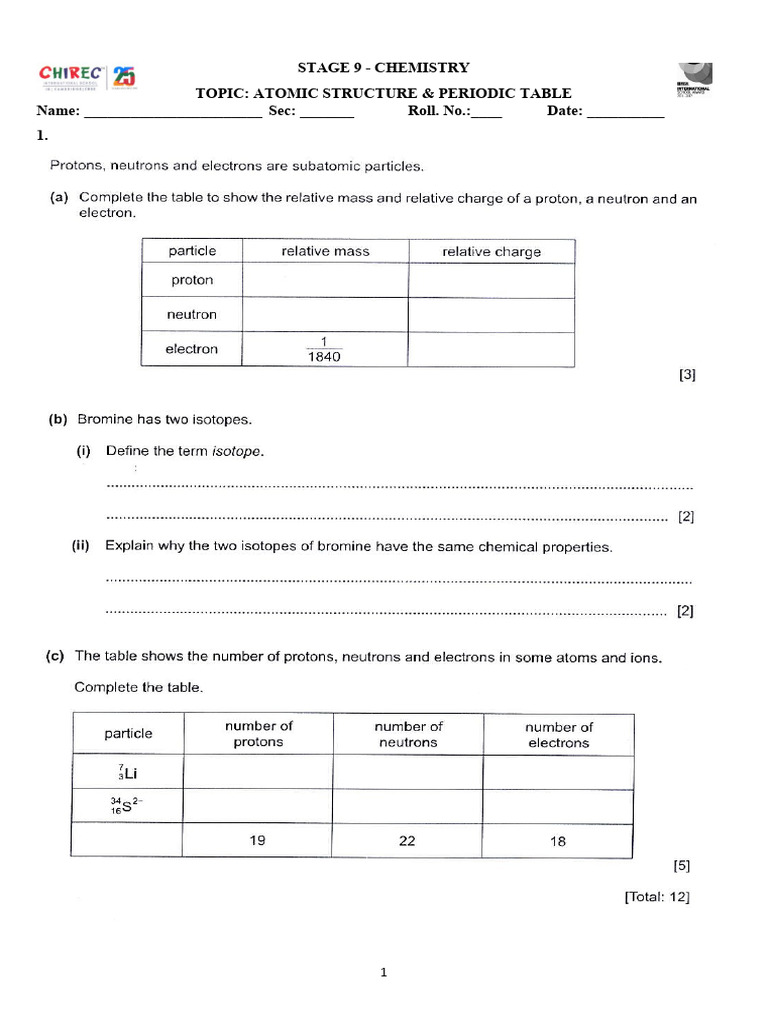 Atomic Structure & Periodic Table Guide | PDF