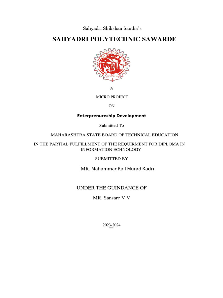 Entrepreneurship Development Micro Project | PDF | Ibm Pc Compatibles ...