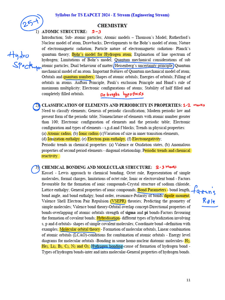 TS EAPCET 2024 Chemistry Syllabus | PDF | Chemical Bond | Chemical ...