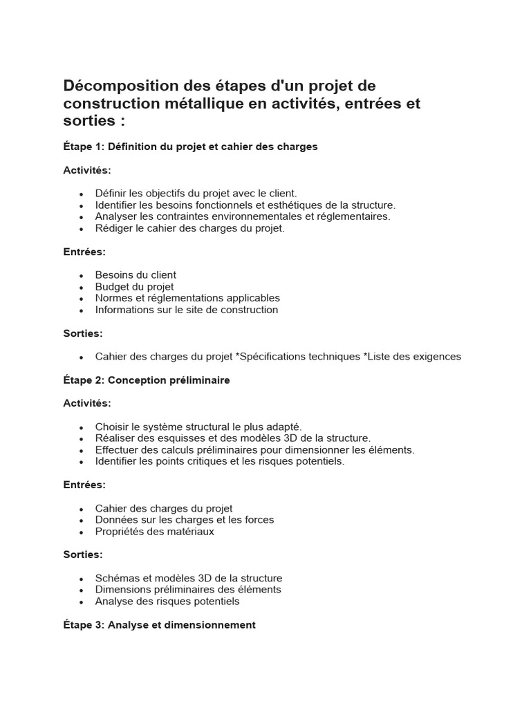 Étapes Préliminaires d'un Projet Métallique | PDF