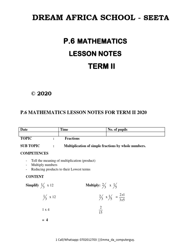 P.6 Mathematics Lesson Notes: Term II | PDF | Ratio | Multiplication