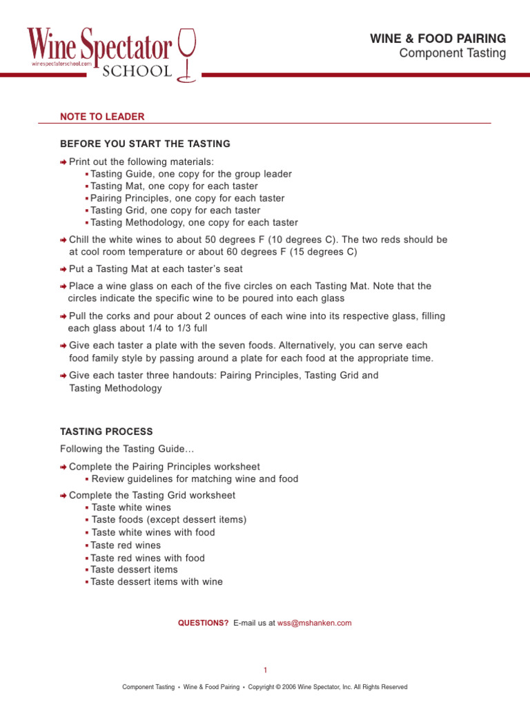Wine & Food Pairing Component Tasting | PDF | Phenolic Content In Wine ...