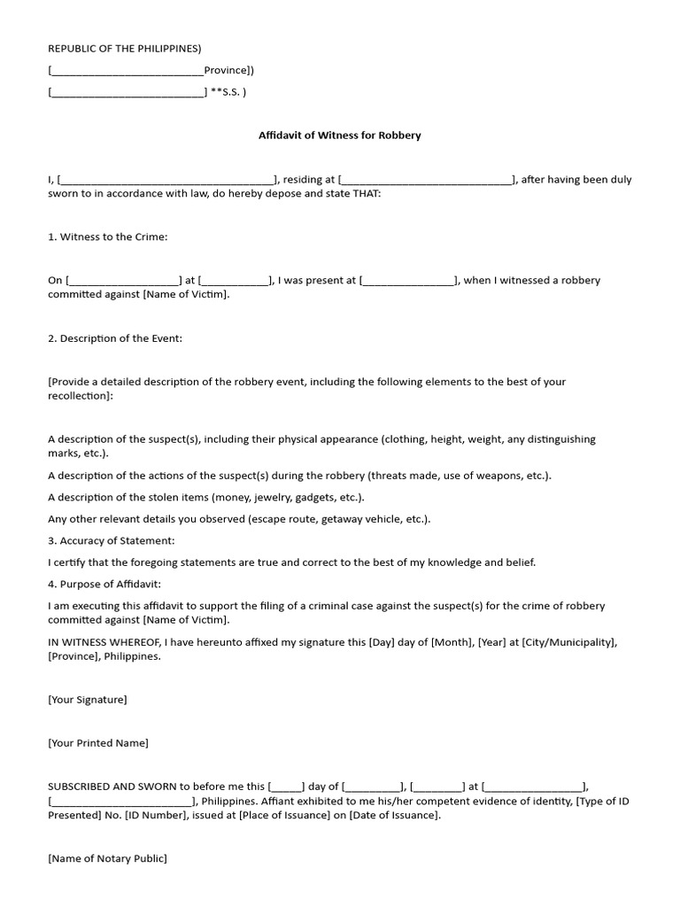 Affidavit Witness Statement for Robbery | PDF