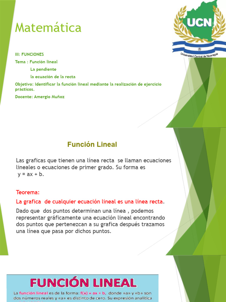Presentacion Sobre La Funcion Lineal | PDF | Pendiente | Línea (geometría)