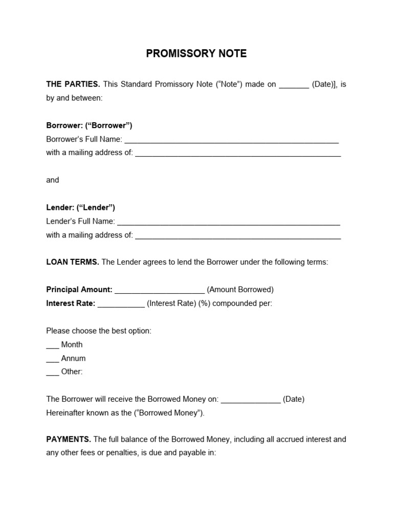 Standard Promissory Note Template | PDF | Interest | Promissory Note