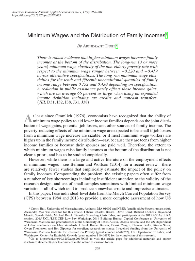 Impact of Minimum Wages on Family Incomes | PDF | Minimum Wage ...