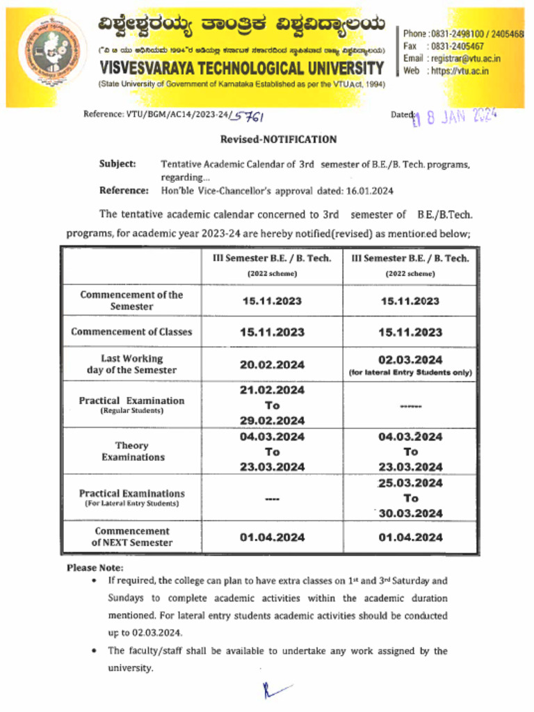 Revised notification tenatative calender pdf