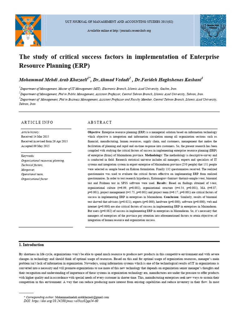 Critical Success Factors for ERP Implementation | PDF | Enterprise ...