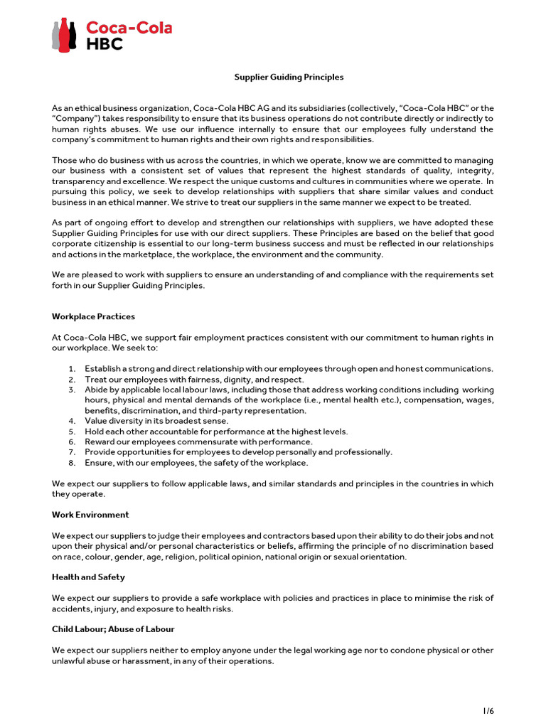Coca Cola HBC Supplier Guiding Principles - Pdf.downloadasset ...