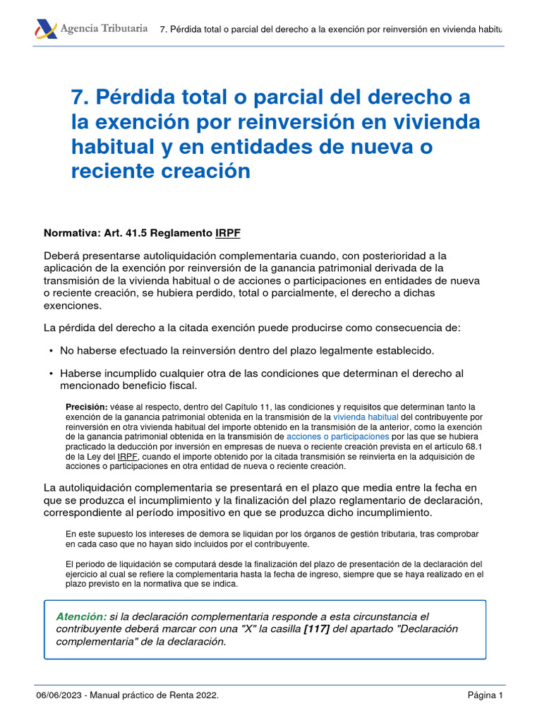 Pérdida Total o Parcial Del Derecho A La Exención Por Reinversión en ...