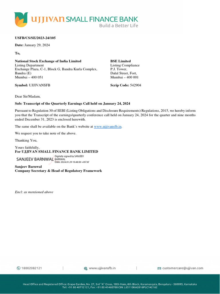 Ujjivan SFB Q3 FY'24 Earnings Call Summary | PDF | Loans | Microfinance