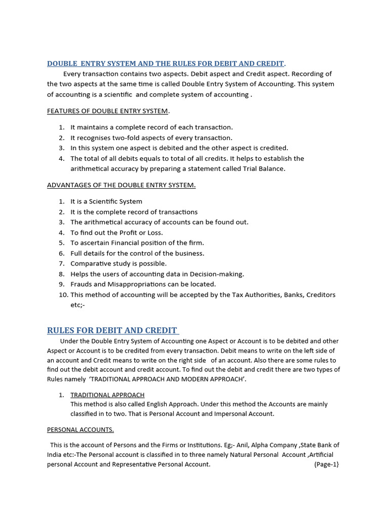 Double Entry System and The Rules For Debit and Credit | Download Free ...