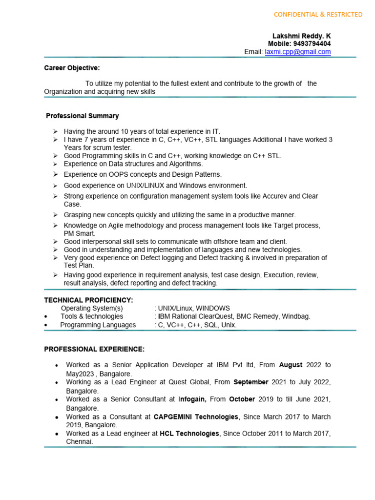 IT Professional Resume: C/C++ & Testing | PDF | C++ | Computer Programming