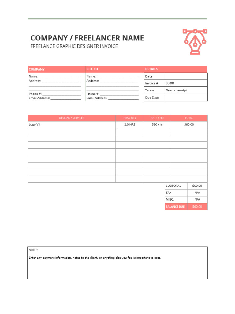 Graphic Designer Invoice Template PDF