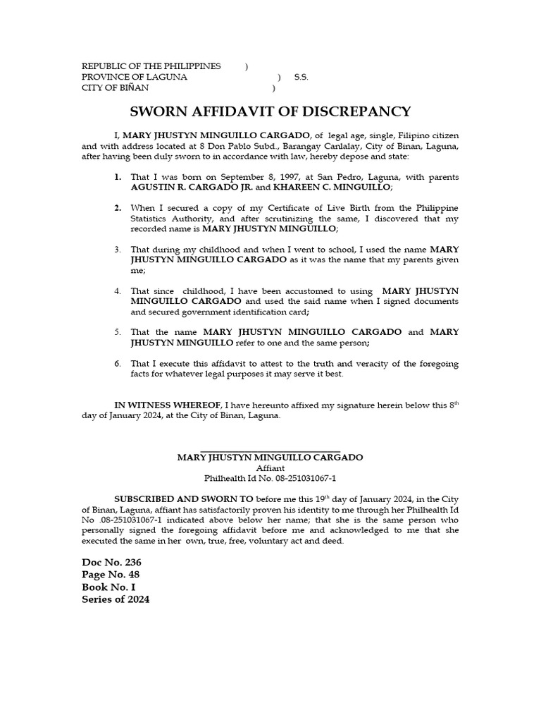 Affidavit of discrepancy psa pdf