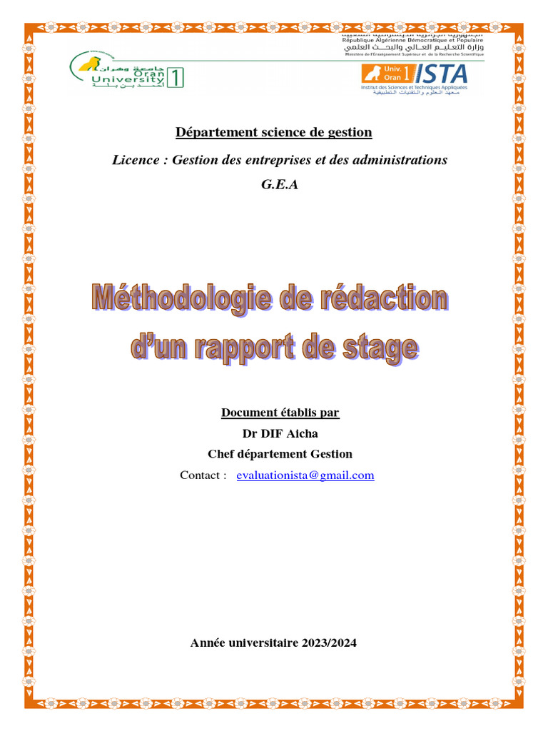 Guide de rédaction du rapport de stage | PDF | Microsoft Word | Business