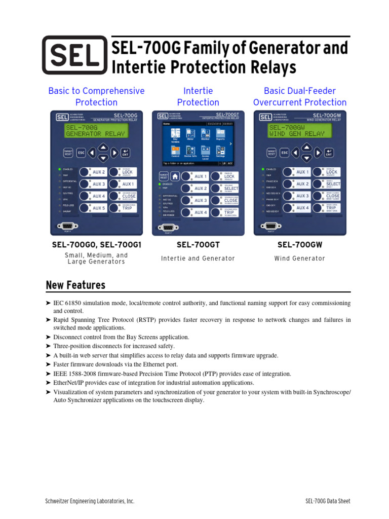 SEL700G Family of Generator and Intertie Protection Relays New