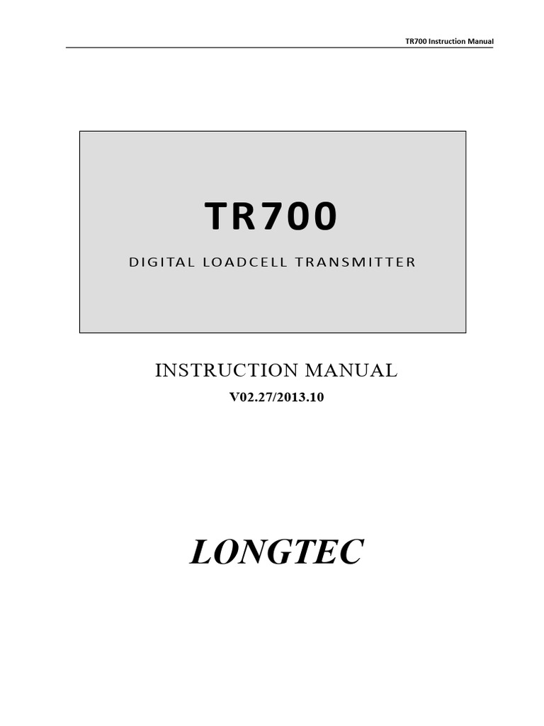 TR700 Digital Loadcell User Manual | PDF | Electricity | Electronics