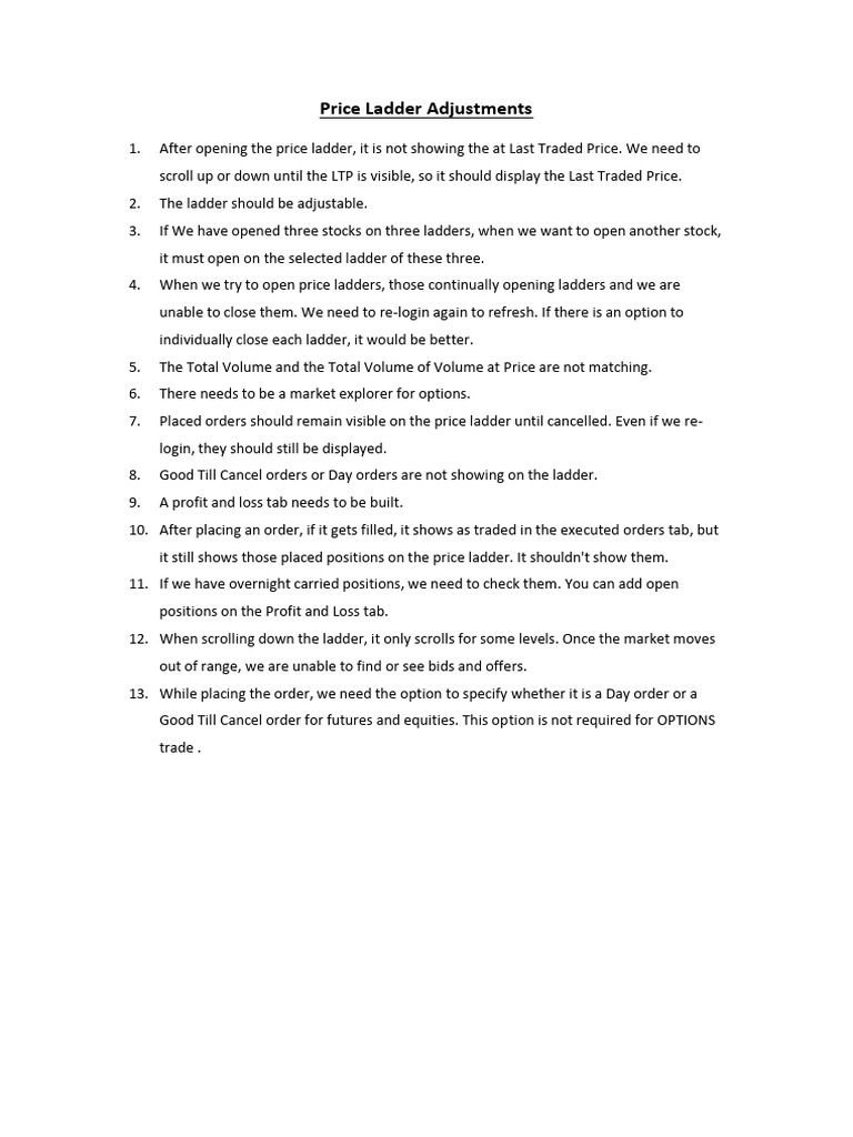 Price Ladder Functionality Improvements | PDF