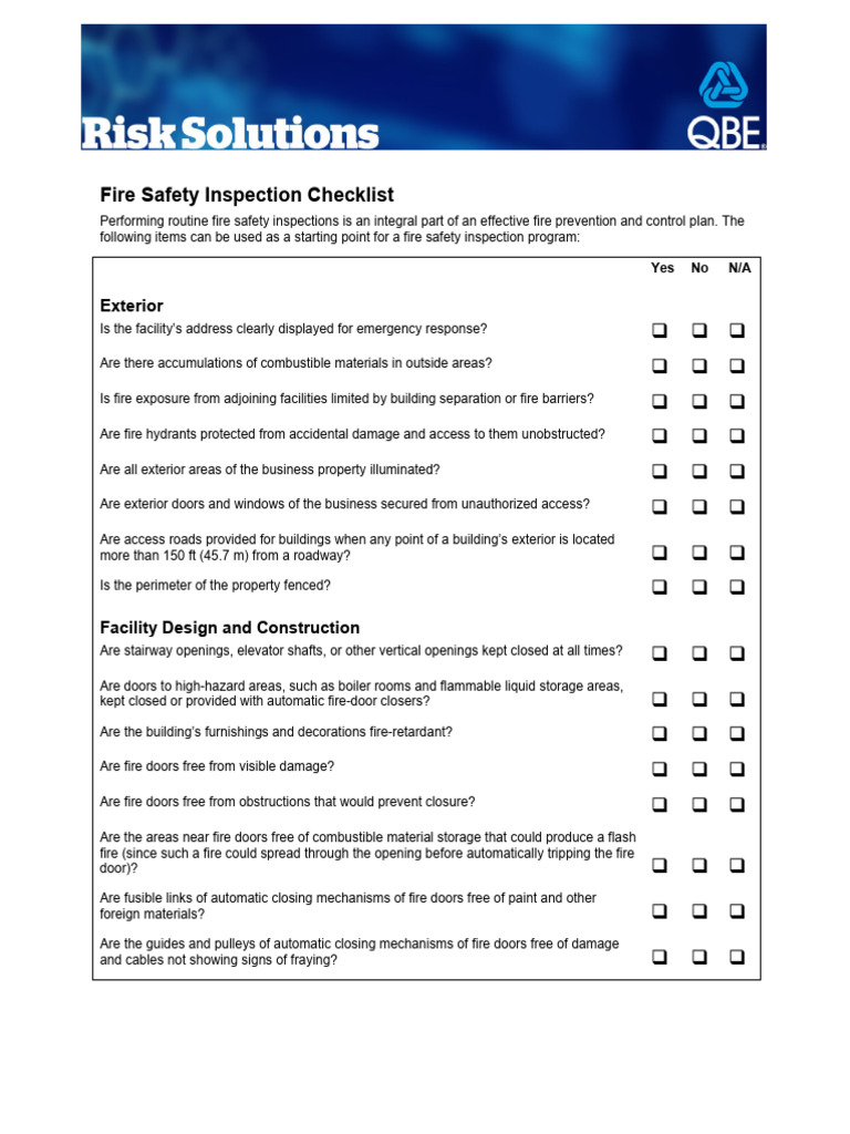 Industrial Fire Safety Inspection Checklist | PDF | Fire Sprinkler ...