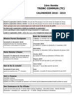 1ère Année Tronc Commun (TC) : CALENDRIER 2018 - 2019