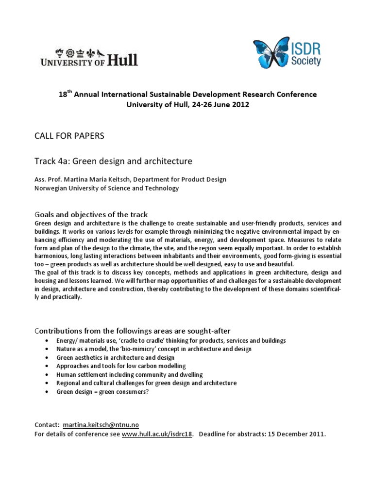 Green Design and Architecture Call for Papers | PDF