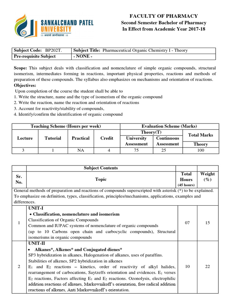 BP202T - Pharmaceutical Organic Chemistry I - Theory | PDF | Alkene ...