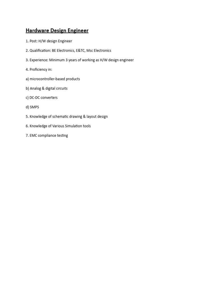 Hardware Design Engineer Qualifications | PDF