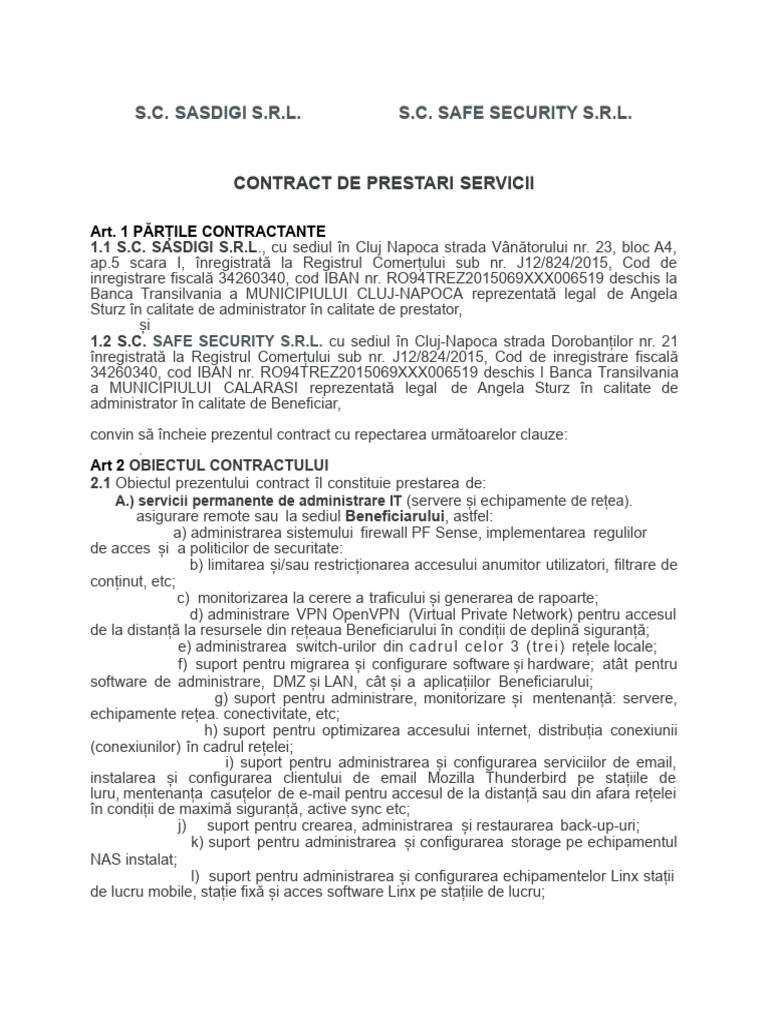 Contract Prestari Servicii de Mentenanta Echipament Informatic | PDF