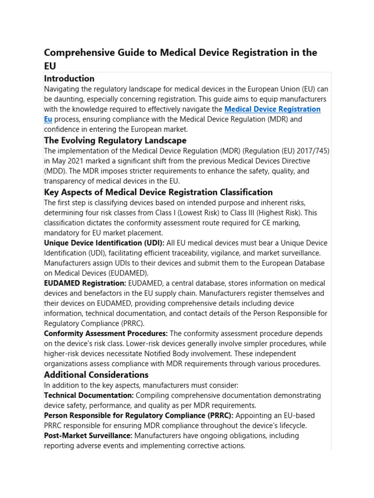 EU Medical Device Registration Guide | PDF | Medical Device | Regulation
