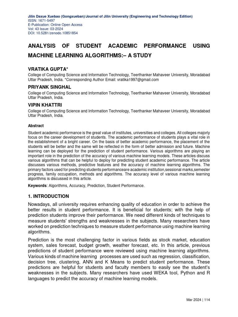 Machine Learning for Student Performance Analysis | PDF | Support ...