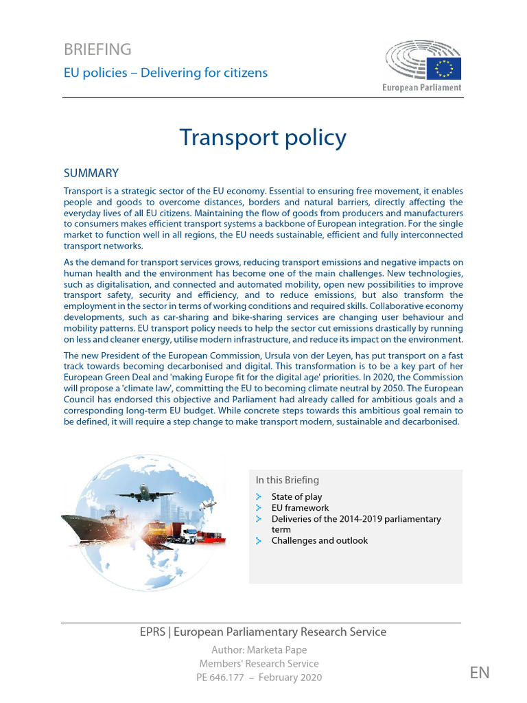 EU Transport Policy: Sustainability & Innovation | PDF | European Union ...