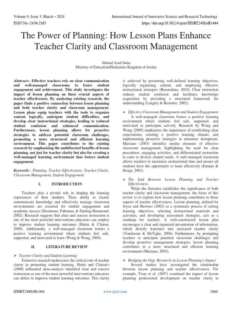 Lesson Planning's Role in Teacher Clarity | PDF | Classroom Management ...